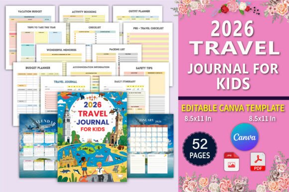 Download ✈️ 2026 Travel Journal for Kids Canva - Premium Bundle