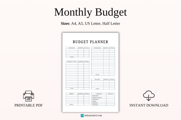 Download Printable Monthly Budget Planner PDF - Budget planner Collection